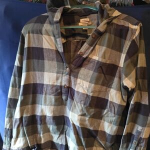 L.L. Bean Hooded Plaid Pullover in Blue and Green